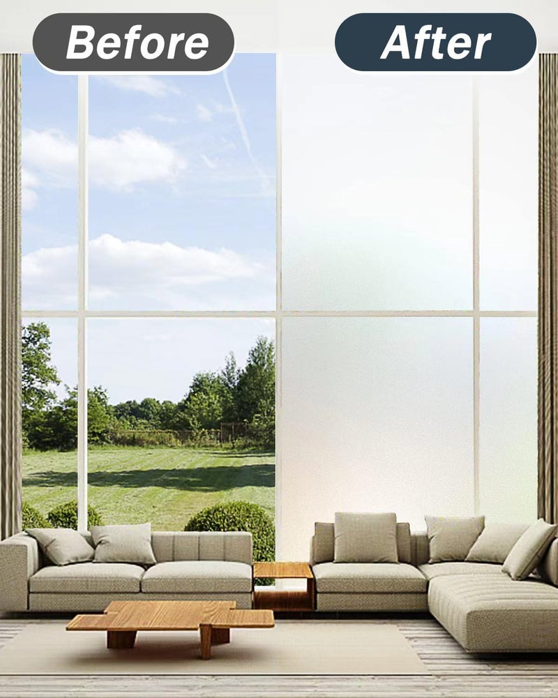 WISDOM StaticCling Frosted Glass Window Film, Bathroom Window Clings Removable Sun Blocking Vinyl Window Stickers for Door Home Office, Non Adhesive (24 by 48inches, Frosted Simple Pattern) - Image 4