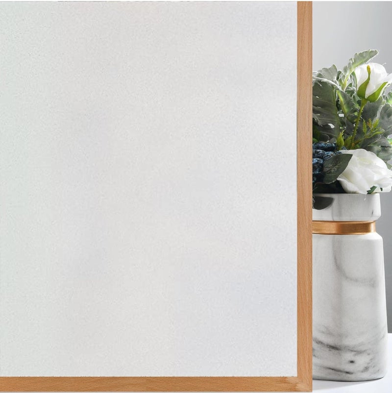 WISDOM StaticCling Frosted Glass Window Film, Bathroom Window Clings Removable Sun Blocking Vinyl Window Stickers for Door Home Office, Non Adhesive (24 by 48inches, Frosted Simple Pattern) - Image 1