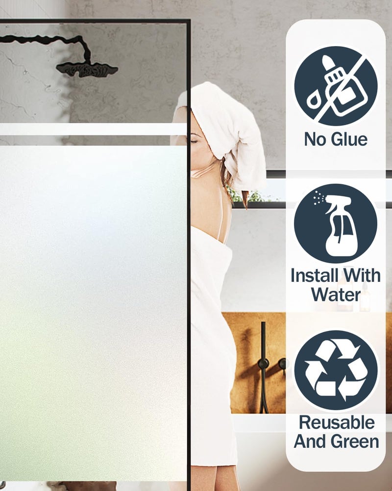 WISDOM StaticCling Frosted Glass Window Film, Bathroom Window Clings Removable Sun Blocking Vinyl Window Stickers for Door Home Office, Non Adhesive (24 by 48inches, Frosted Simple Pattern) - Image 2
