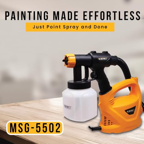 MAF PRO MSG-5502 550W HVLP Spray Gun, 800ml | with Viscosity Measuring Cup, Portable Shoulder Mountable Corded Electric Fast Air Painting Tool | 0.85 l/min Output | 1.8m Hose (Yellow) - Image 2