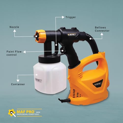 MAF PRO MSG-5502 550W HVLP Spray Gun, 800ml | with Viscosity Measuring Cup, Portable Shoulder Mountable Corded Electric Fast Air Painting Tool | 0.85 l/min Output | 1.8m Hose (Yellow) - Image 4