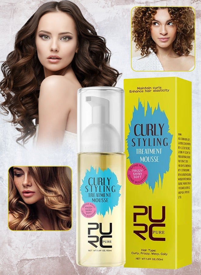 PURC موس تصفيف الشعر المجعد 50 مل رغوة تصفيف الشعر للشعر المجعد واللامع والناعم، بخاخ تصفيف الشعر المعزز للموجات واللمعان، يحافظ على تجعيد الشعر ويعزز مرونة الشعر - Image 1