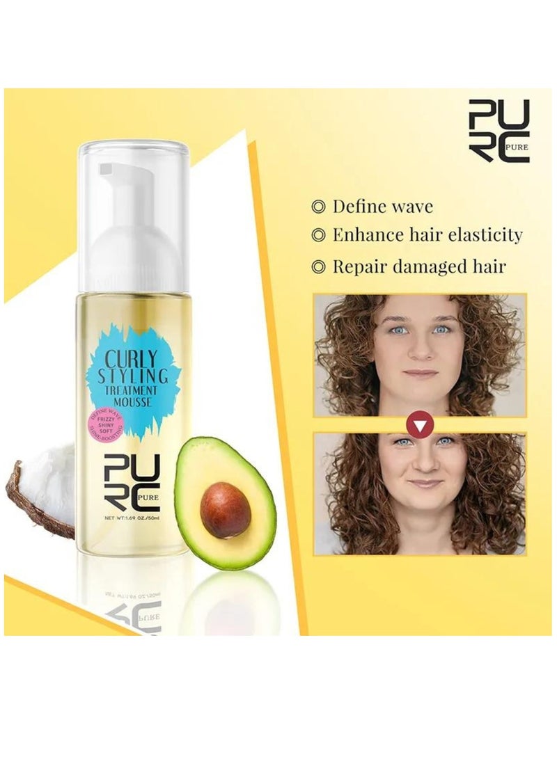 PURC موس تصفيف الشعر المجعد 50 مل رغوة تصفيف الشعر للشعر المجعد واللامع والناعم، بخاخ تصفيف الشعر المعزز للموجات واللمعان، يحافظ على تجعيد الشعر ويعزز مرونة الشعر - Image 2
