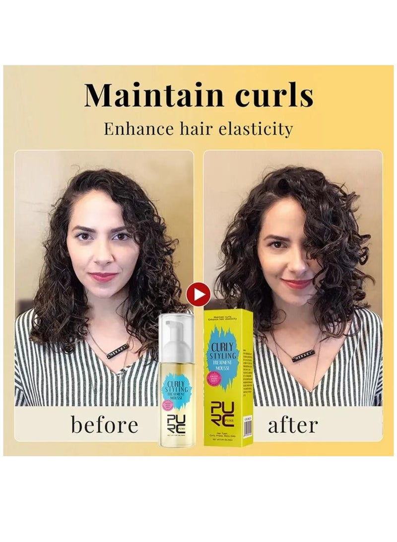 PURC موس تصفيف الشعر المجعد 50 مل رغوة تصفيف الشعر للشعر المجعد واللامع والناعم، بخاخ تصفيف الشعر المعزز للموجات واللمعان، يحافظ على تجعيد الشعر ويعزز مرونة الشعر - Image 4