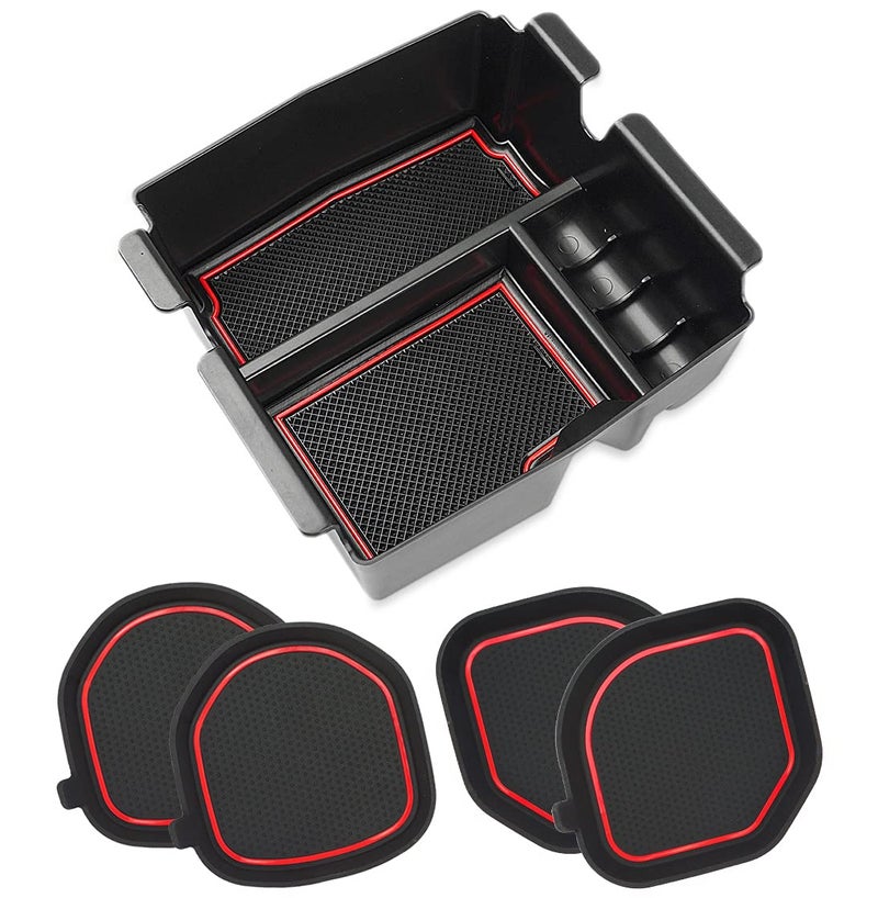Auovo Auto Cup Holder Inserts Coasters Center Console Organizer Tray Fit for 20182023 Wrangler JL JLU 20202023 Gladiator Accessories JT Truck Interior Decoration Red Trim