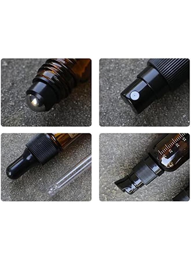 إي سي في في 3 قطع زجاجات دوارة للزيوت العطرية زجاجات رذاذ زجاجية بنية 10 مل زجاجات قطارة زجاجية فارغة قابلة لإعادة الملء للعناية بالبشرة 1 * زجاجة دوارة 1 * زجاجة رذاذ 1 * زجاجة قطارة - Image 4