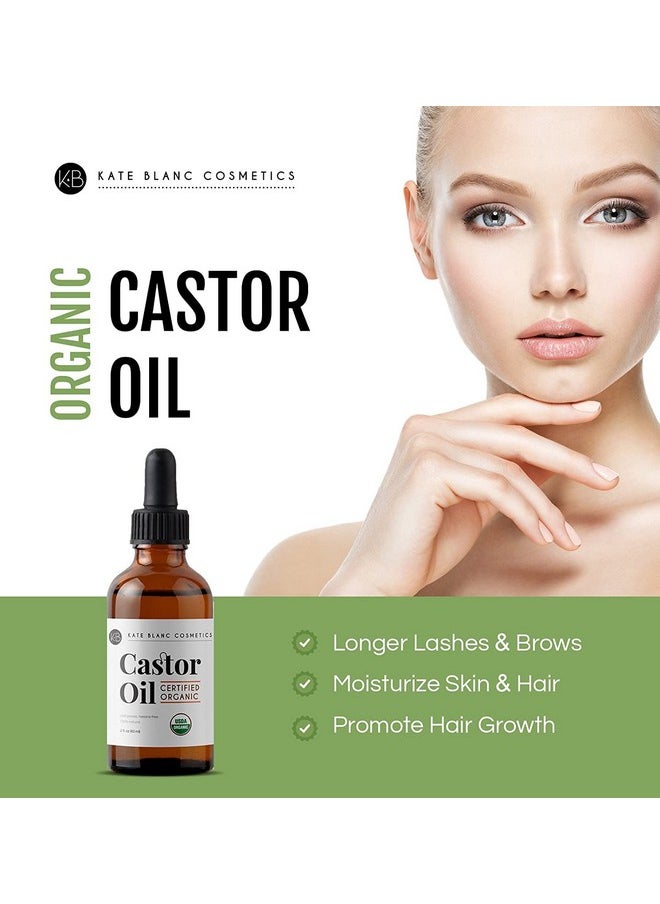 Kate Blanc Cosmetics - Kate Blanc Cosmetics Castor Oil Organic (2oz), 100% Pure, Cold Pressed, Hexane Free. Stimulate Growth for Hair, Eyelashes, Eyebrows. Hair Treatment Starter Kit & Skin Moisturizer - Image 1