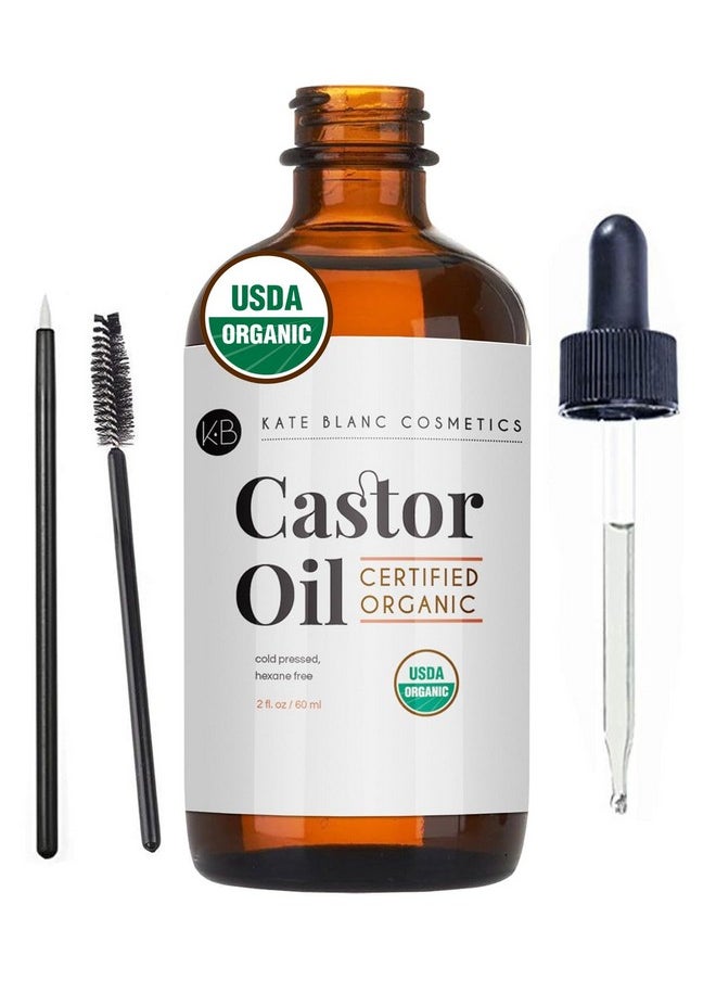 Kate Blanc Cosmetics - Kate Blanc Cosmetics Castor Oil Organic (2oz), 100% Pure, Cold Pressed, Hexane Free. Stimulate Growth for Hair, Eyelashes, Eyebrows. Hair Treatment Starter Kit & Skin Moisturizer - Image 1