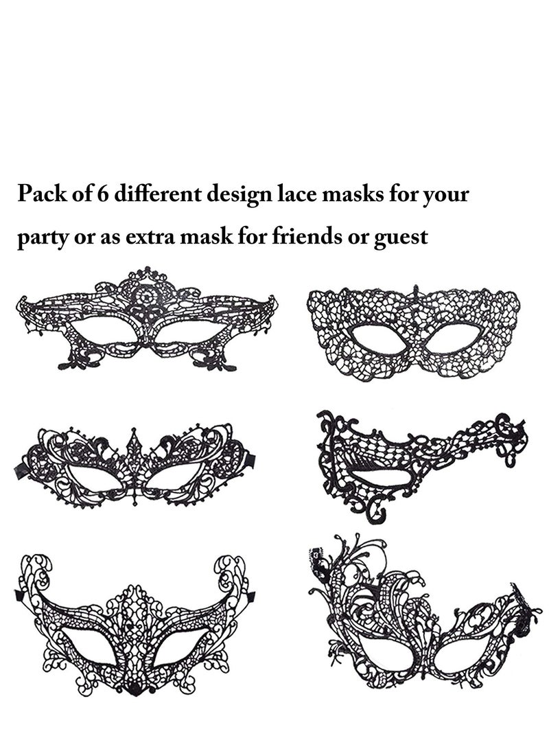 6 Pieces Women Lace Eye Mask, Masquerade Masks Mysterious Face Venetian Eyemask for Carnival Party Costume Ball, Black - Image 4