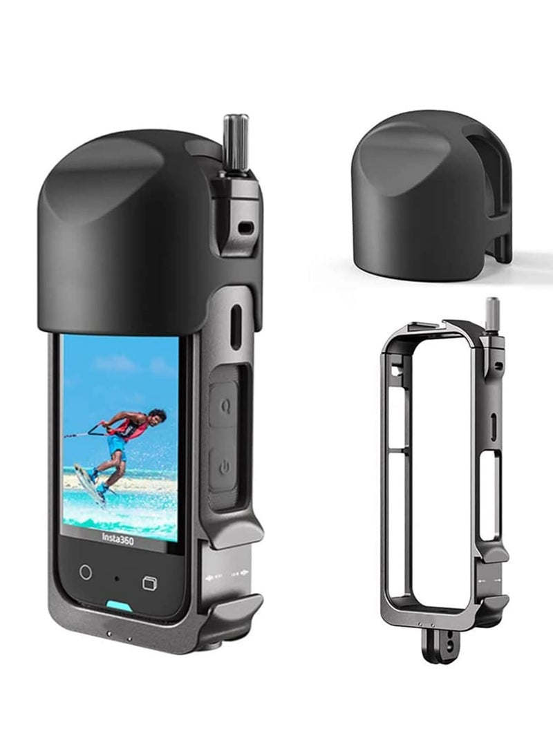 Bukela Aluminium Protective Frame and Silicone Lens Guards Cap for Insta360 X3,Metal Durable Housing Cage with Cold Shoe Mount,Bundle Include Metal Cage and Lens Protector  - Image 1