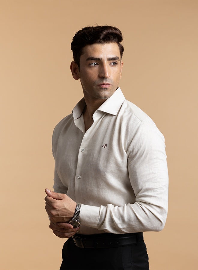 Mannerism The Desert Sand Beige Easy Care Linen Shirt with Warm Neutral Feel - Image 3
