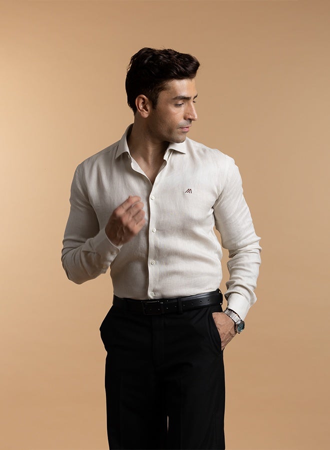 Mannerism The Desert Sand Beige Easy Care Linen Shirt with Warm Neutral Feel - Image 1