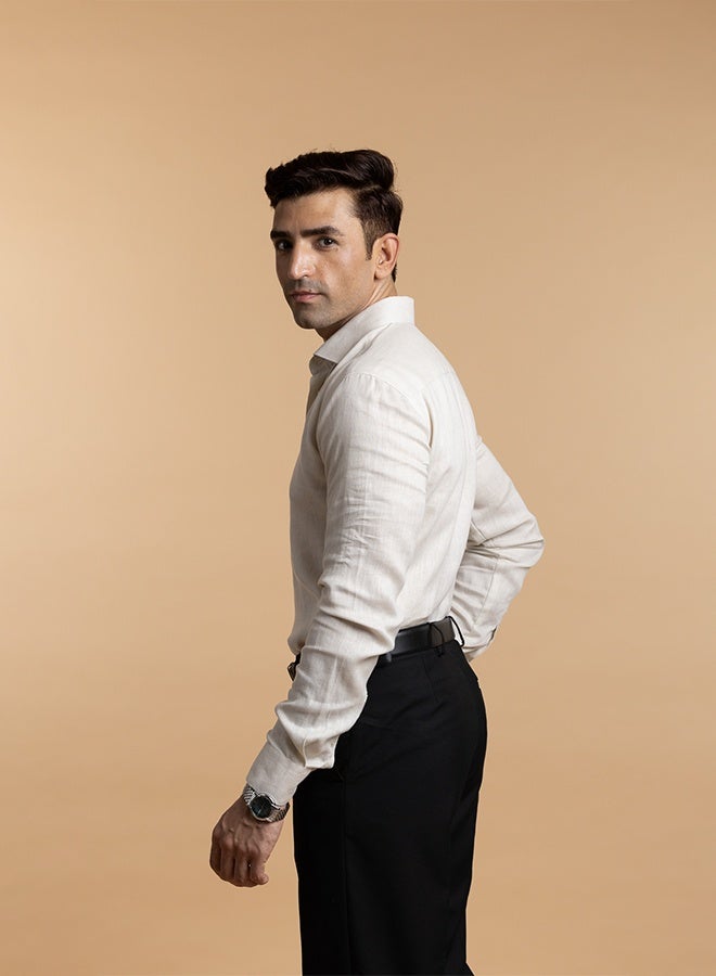 Mannerism The Desert Sand Beige Easy Care Linen Shirt with Warm Neutral Feel - Image 5