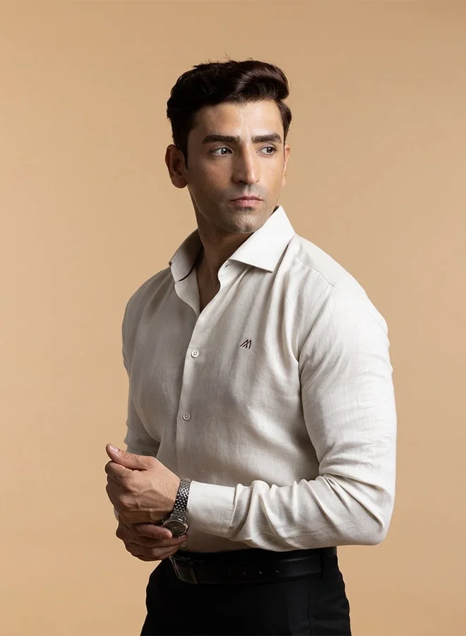 تكلف The Desert Sand Beige Easy Care Linen Shirt with Warm Neutral Feel