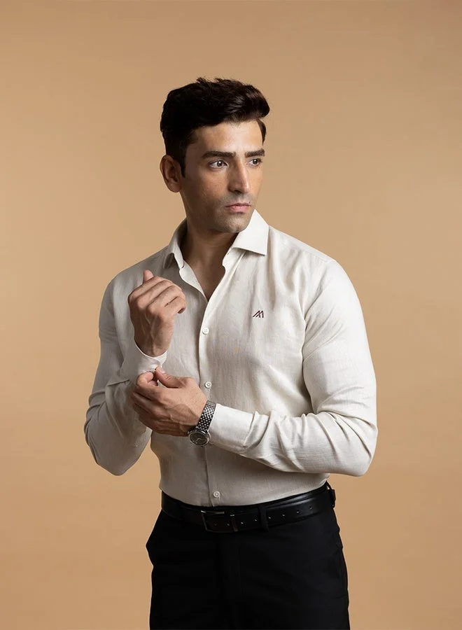 تكلف The Desert Sand Beige Easy Care Linen Shirt with Warm Neutral Feel