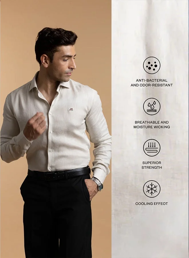 MANNERISM  The Desert Sand Beige Easy Care Linen Shirt with Warm Neutral Feel for Men | Best Price UAE