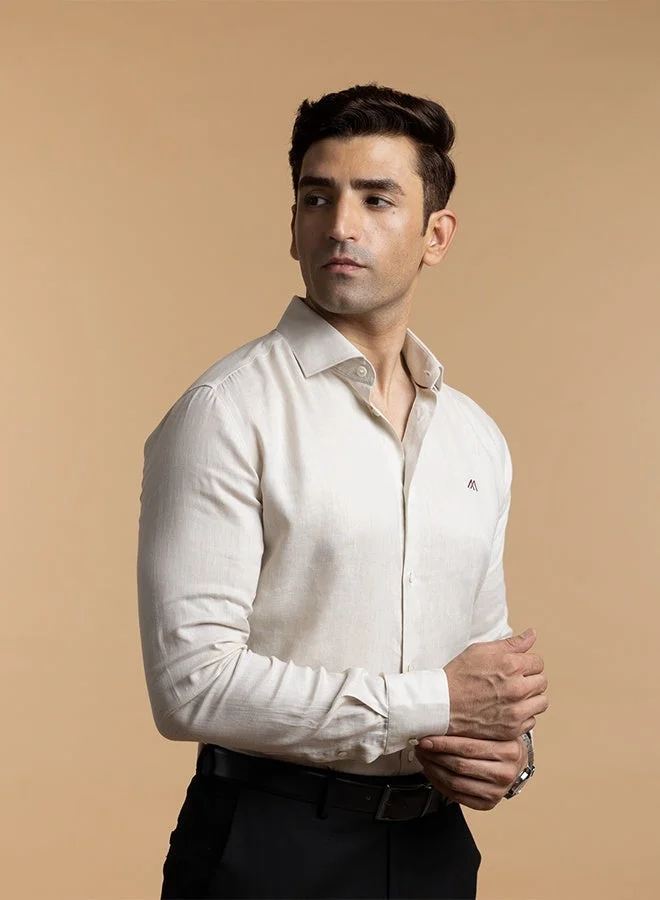 MANNERISM  The Desert Sand Beige Easy Care Linen Shirt with Warm Neutral Feel for Men | Best Price UAE