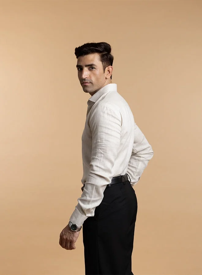 MANNERISM  The Desert Sand Beige Easy Care Linen Shirt with Warm Neutral Feel for Men | Best Price UAE