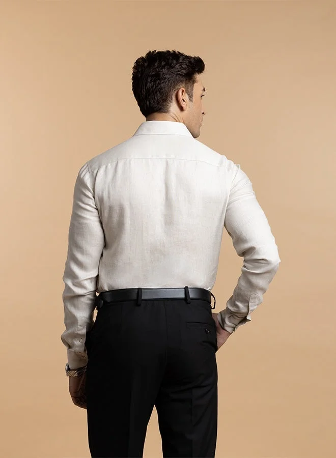 MANNERISM  The Desert Sand Beige Easy Care Linen Shirt with Warm Neutral Feel for Men | Best Price UAE