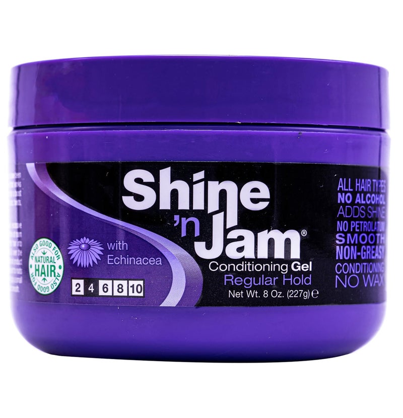 Ampro ShinenJam Regular Infused with Echinacea to Encourage Hair Growth Great for Taming Fringe Ponytails Soft Weaves and Braids Keeps Tresses Firm with NonGreasy Shine 8 Oz