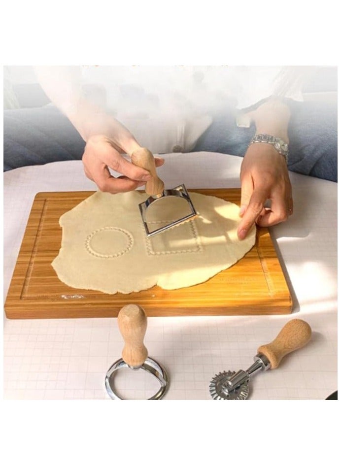 5PCS Ravioli Cutter Stamps Set, Ravioli Maker Molds and Stamps with Roller Wheel, Pasta Maker Mold, with Wooden Handle and Fluted Edge, for Ravioli, Pasta, Dumplings, Cookies, Baking - Image 4