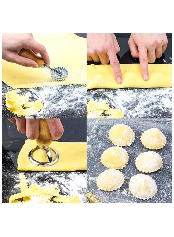 5PCS Ravioli Cutter Stamps Set, Ravioli Maker Molds and Stamps with Roller Wheel, Pasta Maker Mold, with Wooden Handle and Fluted Edge, for Ravioli, Pasta, Dumplings, Cookies, Baking - Image 5