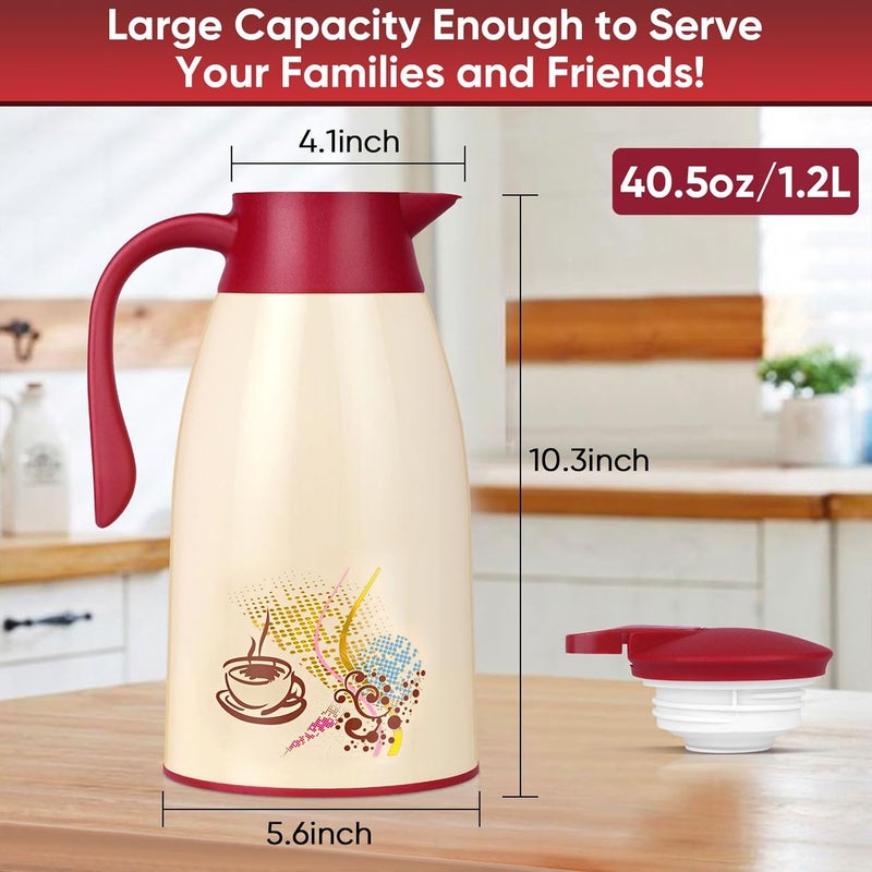 AceChef 40.5 Oz Thermal Coffee Carafe, Vacuum Insulated Glass Lined Coffee Thermos, 1.2Liter Tea Pot with Lid, Heat Retention for Coffee & Tea - Image 4