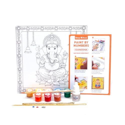 itsy-bitsy Itsy Bitsy DIY Paint by Numbers Kit | Ganesha Painting Set with Pre-Printed Canvas| Acrylic Paints & Decorations | 8x8 inch | Table Decor | Craft for Kids & Adults - Image 3