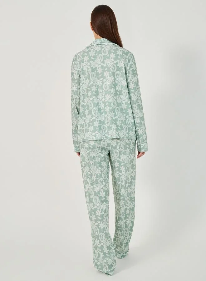 Styli All-Over Floral Print Long Sleeve Shirt and Pyjama Set