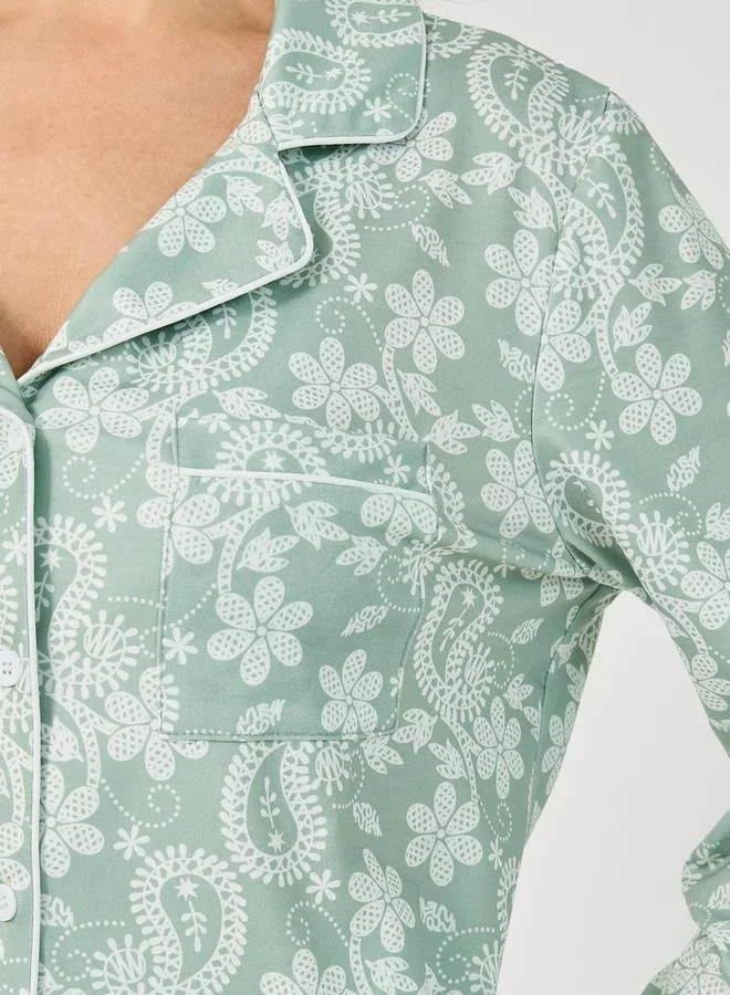 Styli All-Over Floral Print Long Sleeve Shirt and Pyjama Set
