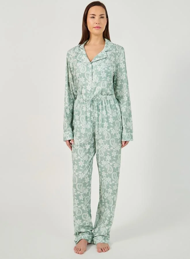 Styli All-Over Floral Print Long Sleeve Shirt and Pyjama Set