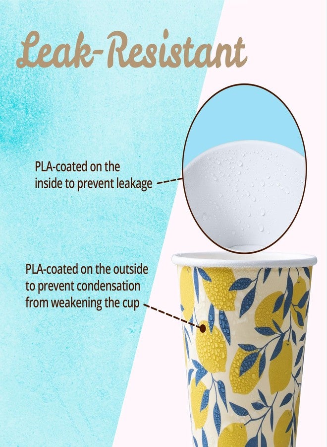 MATICAN Disposable Coffee Cups, 100-Pack 12-oz Bulk Paper Cups for Hot or Cold Drinks, Orange Blossom and Yellow Lemon Cups for Office, Parties, and To-Go Use (No Lids) - Image 4