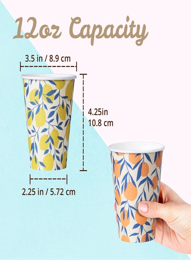 MATICAN Disposable Coffee Cups, 100-Pack 12-oz Bulk Paper Cups for Hot or Cold Drinks, Orange Blossom and Yellow Lemon Cups for Office, Parties, and To-Go Use (No Lids) - Image 5