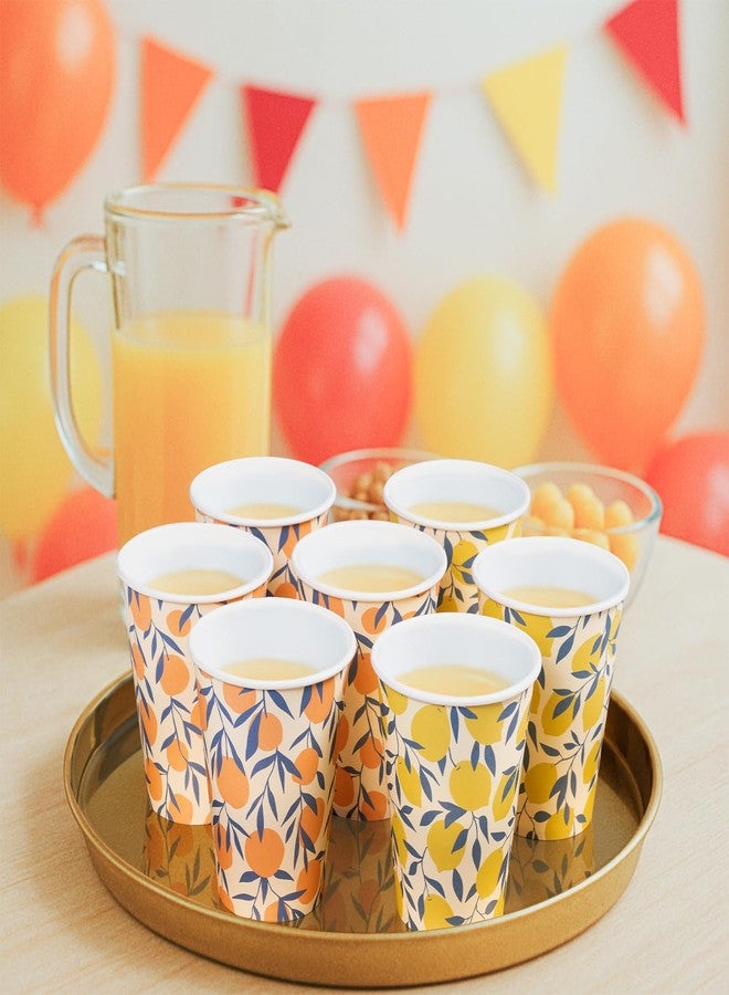 MATICAN Disposable Coffee Cups, 100-Pack 12-oz Bulk Paper Cups for Hot or Cold Drinks, Orange Blossom and Yellow Lemon Cups for Office, Parties, and To-Go Use (No Lids) - Image 2