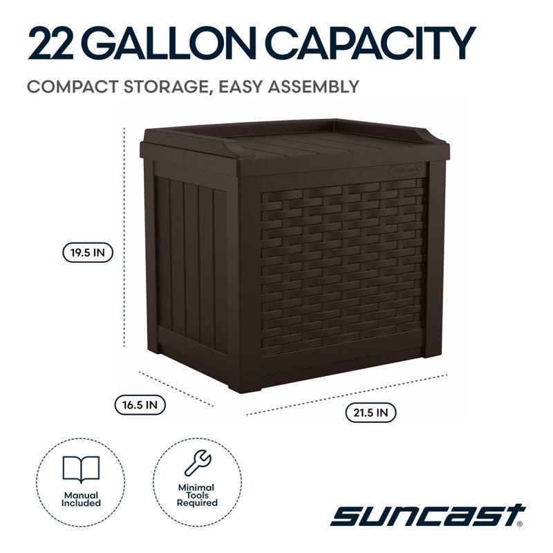Suncast Outdoor Deck Box - 22 Gallon Java Resin Outdoor Storage Box, Weatherproof Patio Storage Bin Container for Seating & Organizing Cushions, Tools & Towels for Pool, Yard, & Garden - Image 3