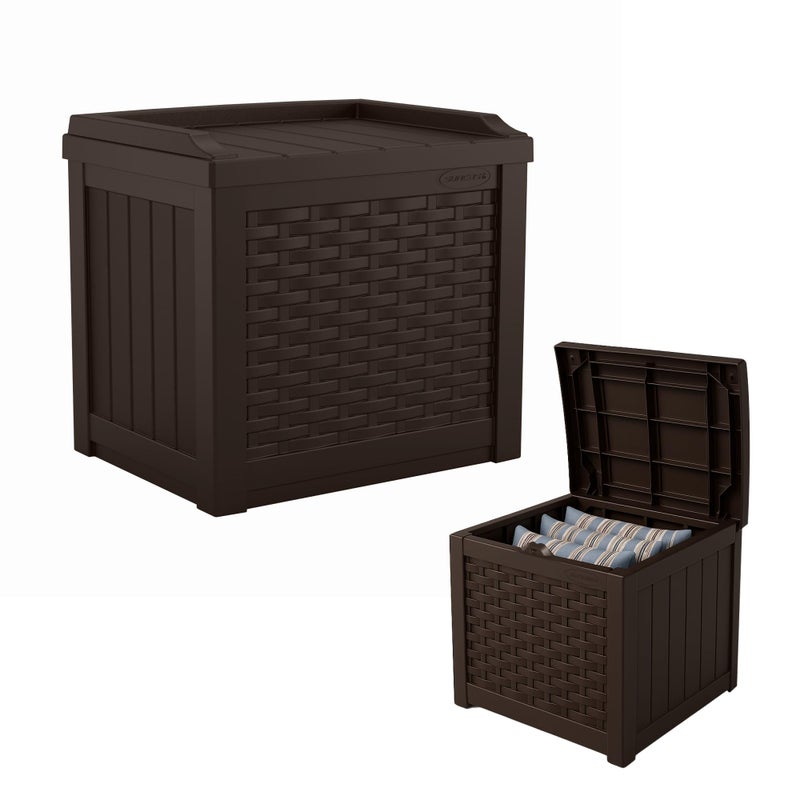 Suncast Outdoor Deck Box - 22 Gallon Java Resin Outdoor Storage Box, Weatherproof Patio Storage Bin Container for Seating & Organizing Cushions, Tools & Towels for Pool, Yard, & Garden - Image 1