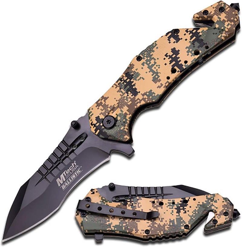 MTECH USA MT-A845DM Spring Assist Folding Knife, Black Blade, Desert Camo Handle, 5-Inch Closed, Metallic-Fiber - Image 1