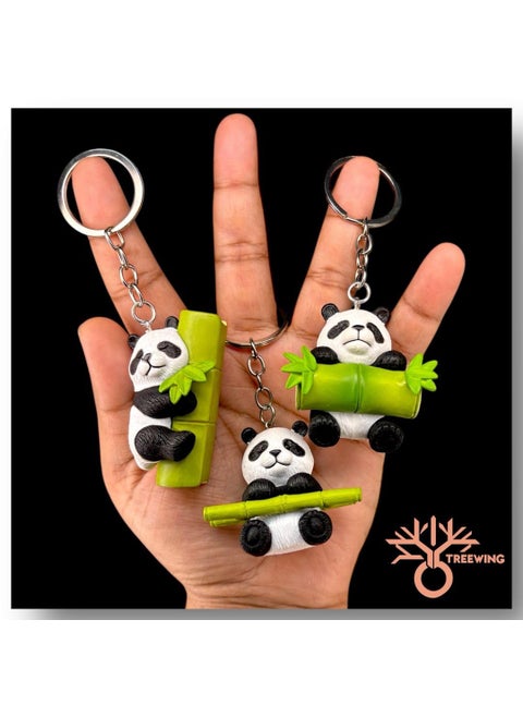 TREEWING Cute Keychains and Keyrings Panda With Bamboo Keychains for Cars Bikes Home Keys Detailed Keyrings Set For Gifting and ShowpieceKeychains MultiDesign Panda