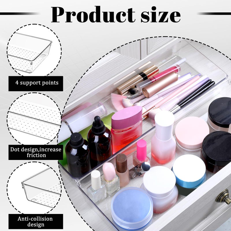 Exclaith 6 Pack Clear Drawer Organizer Trays 15 x 6 x 2 Inch Large Size Clear Plastic Desk Drawer Storage Bins Container Desk Drawers Divider Storage Bins for Utensils Junks Vanities Makeups Jewelry - Image 4