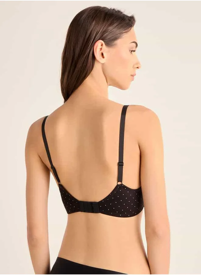 فاف Polka Dot Print Support Bra with Bow Detail and Adjustable Straps