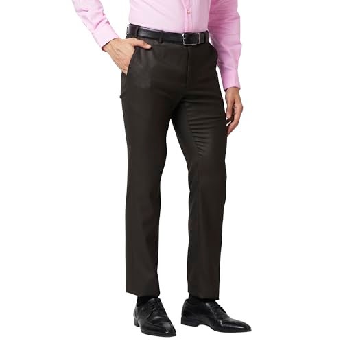 Raymond Men's Slim Fit Flat Front Structure Pattern Dark Brown Formal Trouser - Image 2
