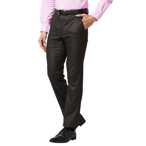 Raymond Men's Slim Fit Flat Front Structure Pattern Dark Brown Formal Trouser - Image 3