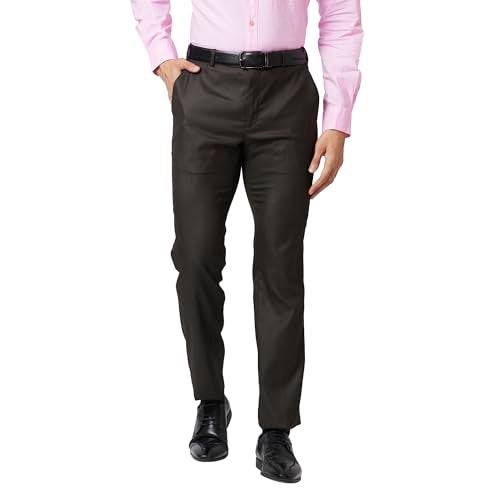 Raymond Men's Slim Fit Flat Front Structure Pattern Dark Brown Formal Trouser - Image 1