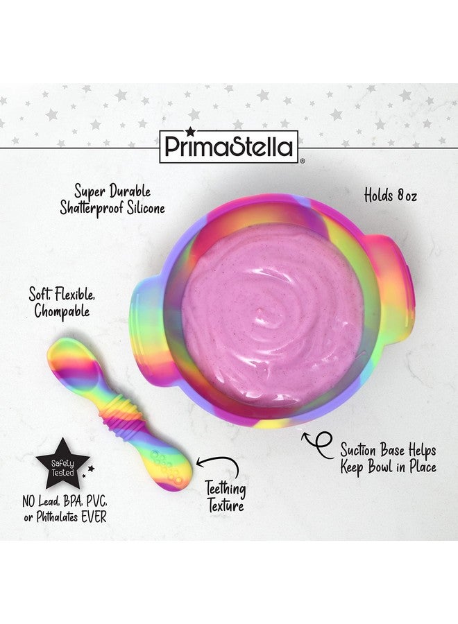 PrimaStella Unbreakable Silicone Non-Slip Bowl and Chew Spoon Set for Babies and Toddlers (Rainbow Swirl) - Image 3