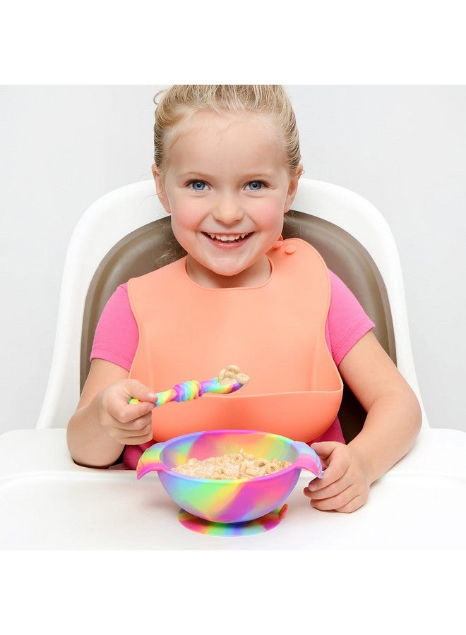 PrimaStella Unbreakable Silicone Non-Slip Bowl and Chew Spoon Set for Babies and Toddlers (Rainbow Swirl) - Image 2