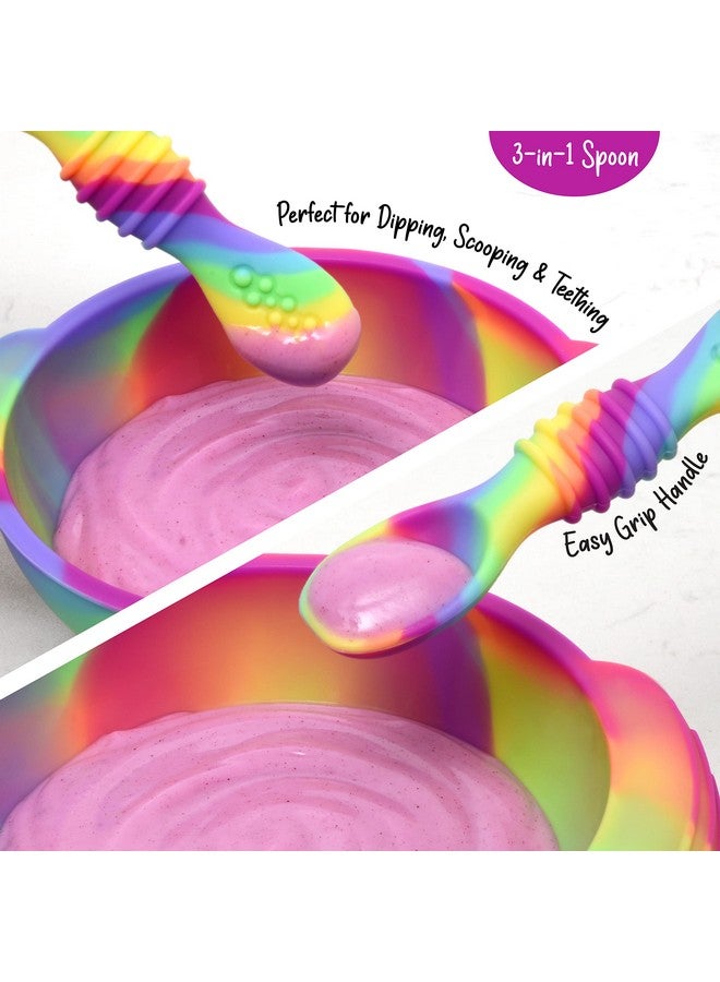 PrimaStella Unbreakable Silicone Non-Slip Bowl and Chew Spoon Set for Babies and Toddlers (Rainbow Swirl) - Image 4