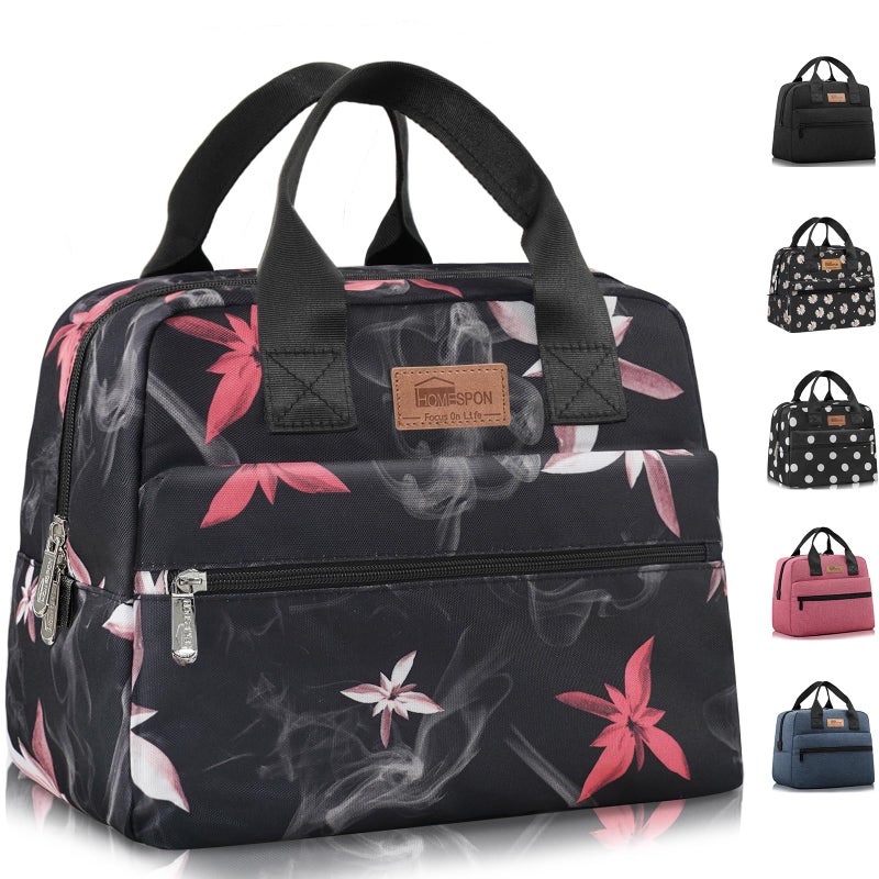 HOMESPON Insulated Lunch Bag for Women Men Lunch Box Cooler Lunch Tote for Work Picnic Pink Flowers