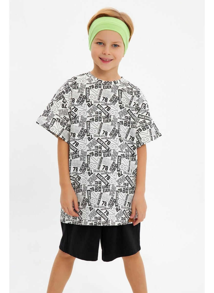 Babygiz Green White Boy's Cotton Combed Oversize White T-Shirt Green Bandana 2-Piece Set  - Image 3
