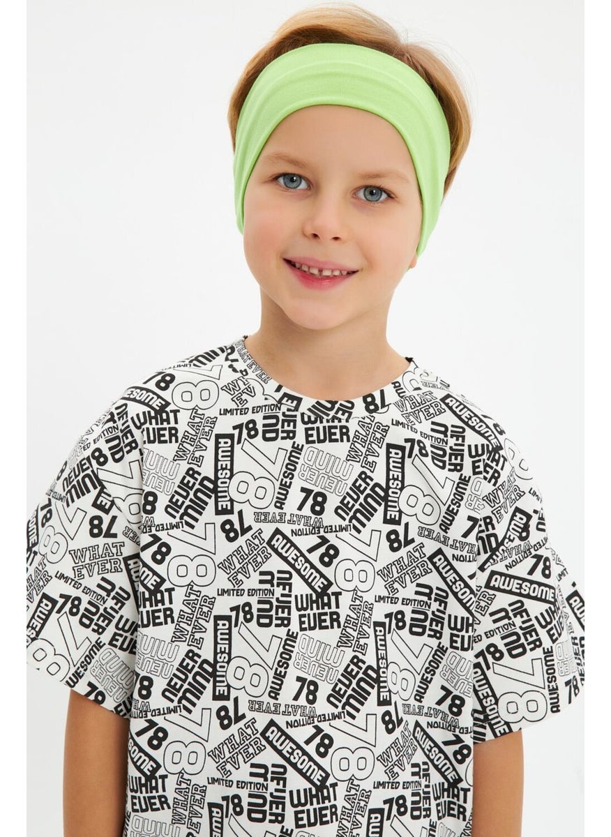 Babygiz Green White Boy's Cotton Combed Oversize White T-Shirt Green Bandana 2-Piece Set  - Image 1