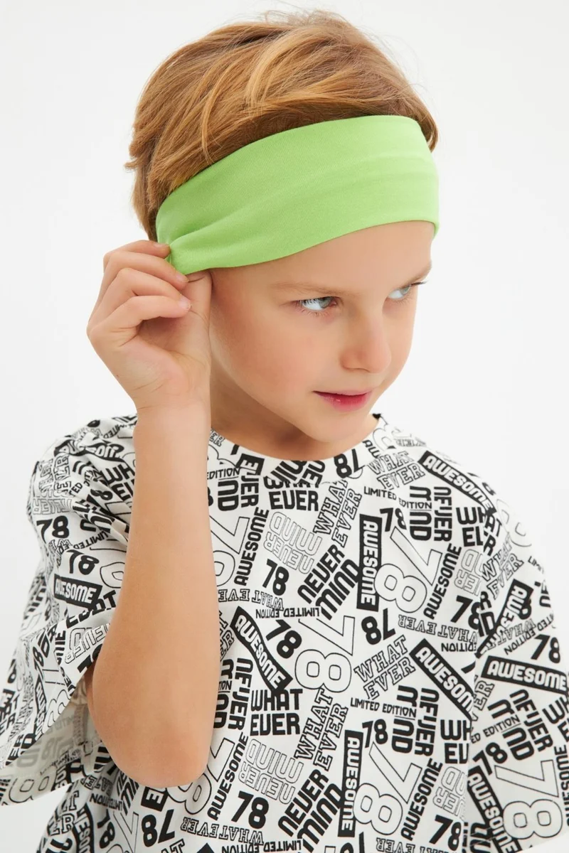 Babygiz Green White Boy's Cotton Combed Oversize White T-Shirt Green Bandana 2-Piece Set